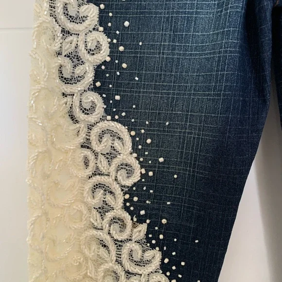 Vintage Jeans Lace Embellished with beads - Picture 8 of 12